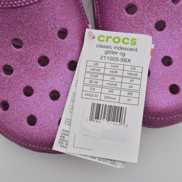Crocs Classic Clogs Iridescent Glitter Hydrangea Women's Size 8 Shoes Purple - Picture 3 of 12